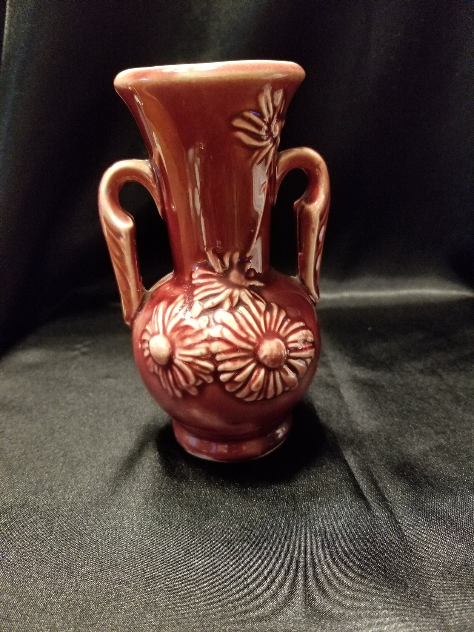 Vintage USA Pottery Vase with Raised Flowers Etsy