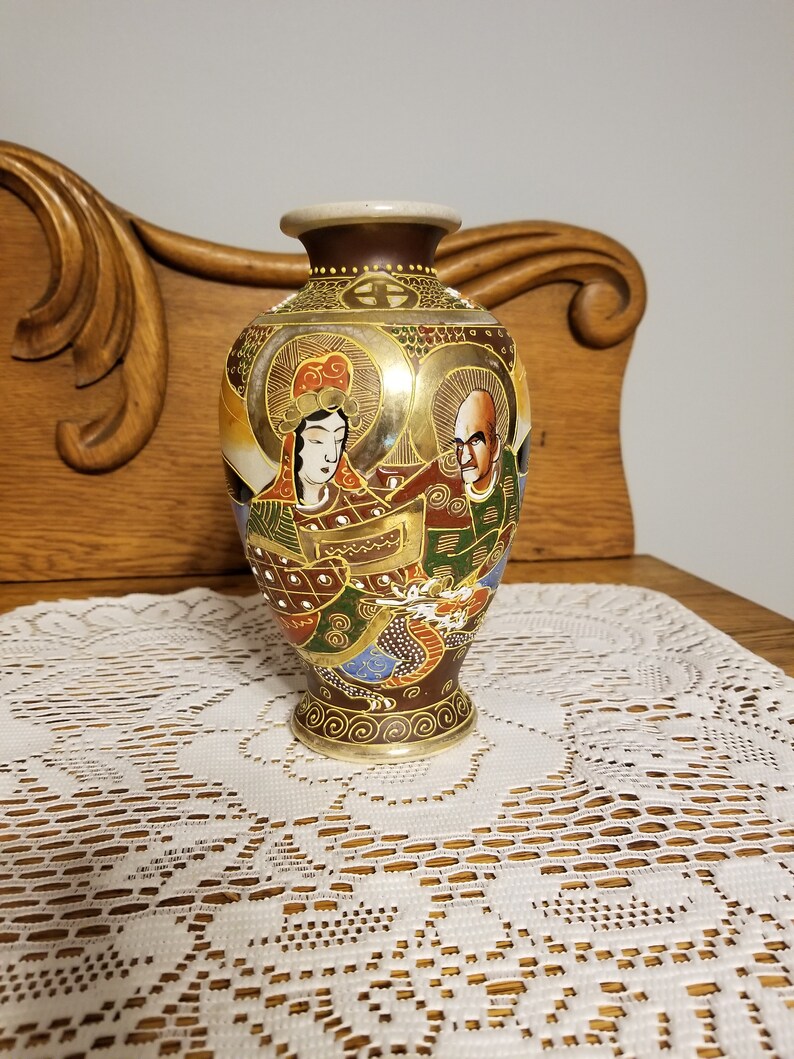 Antique Japanese Satsuma Moriage Vase of the Immortals Etsy