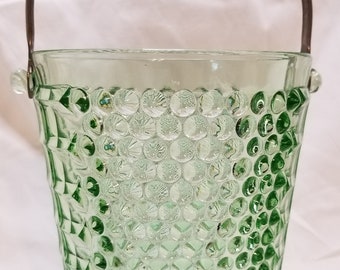 Vintage Depression Uranium Glass Liberty Works American Pioneer Green Ice Bucket