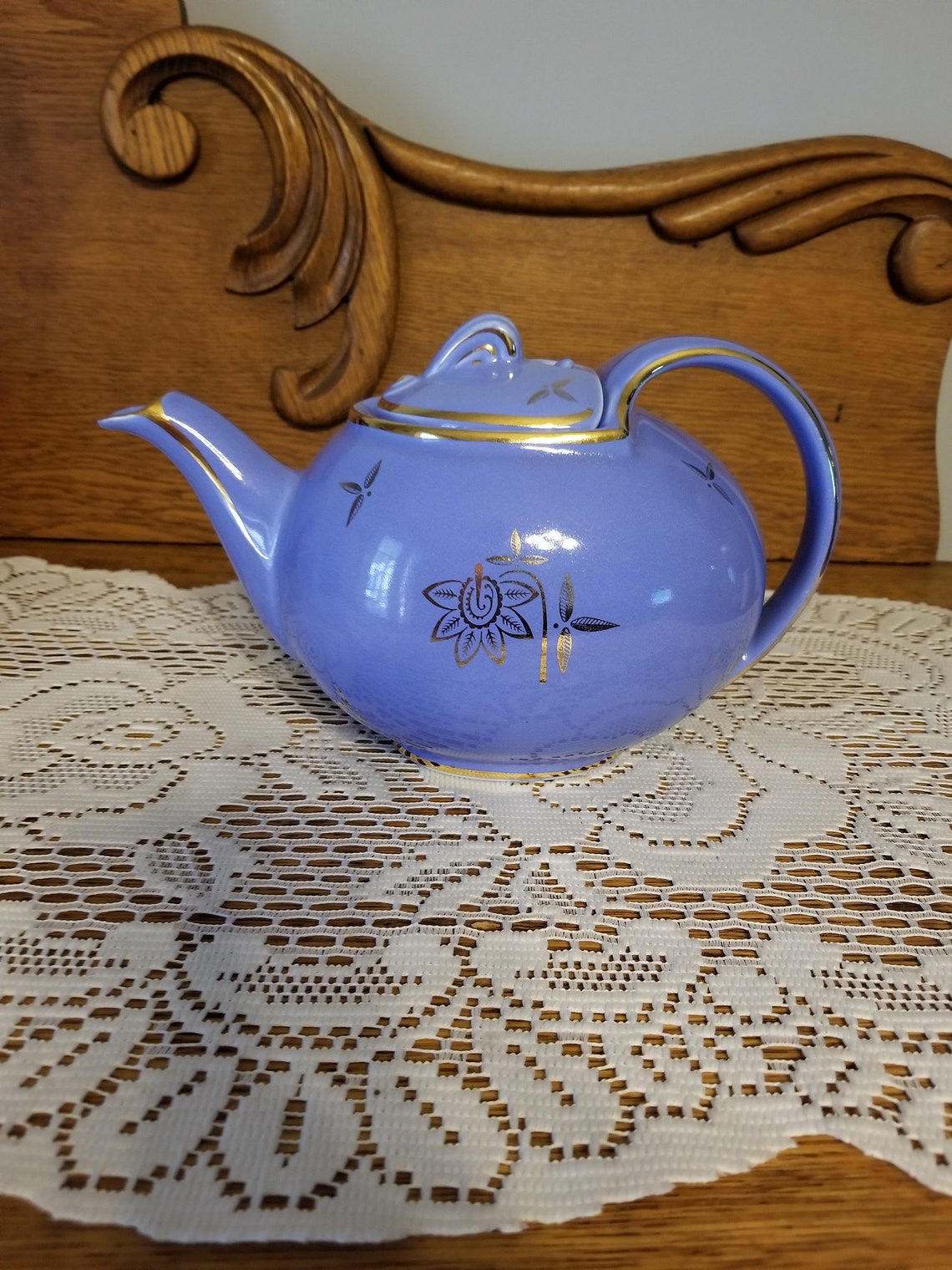 Vintage Hall 6 Cup Blue Teapot Etsy