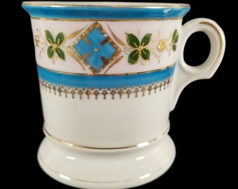 Antique German Hand-Painted Ironstone Shaving Mug