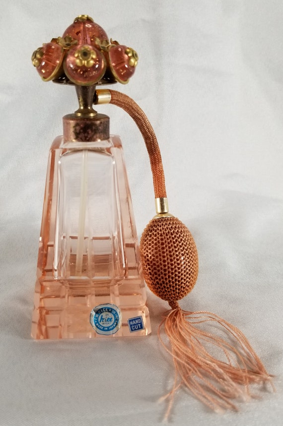 Vintage Hand Cut Pink Glass Perfume Atomizer