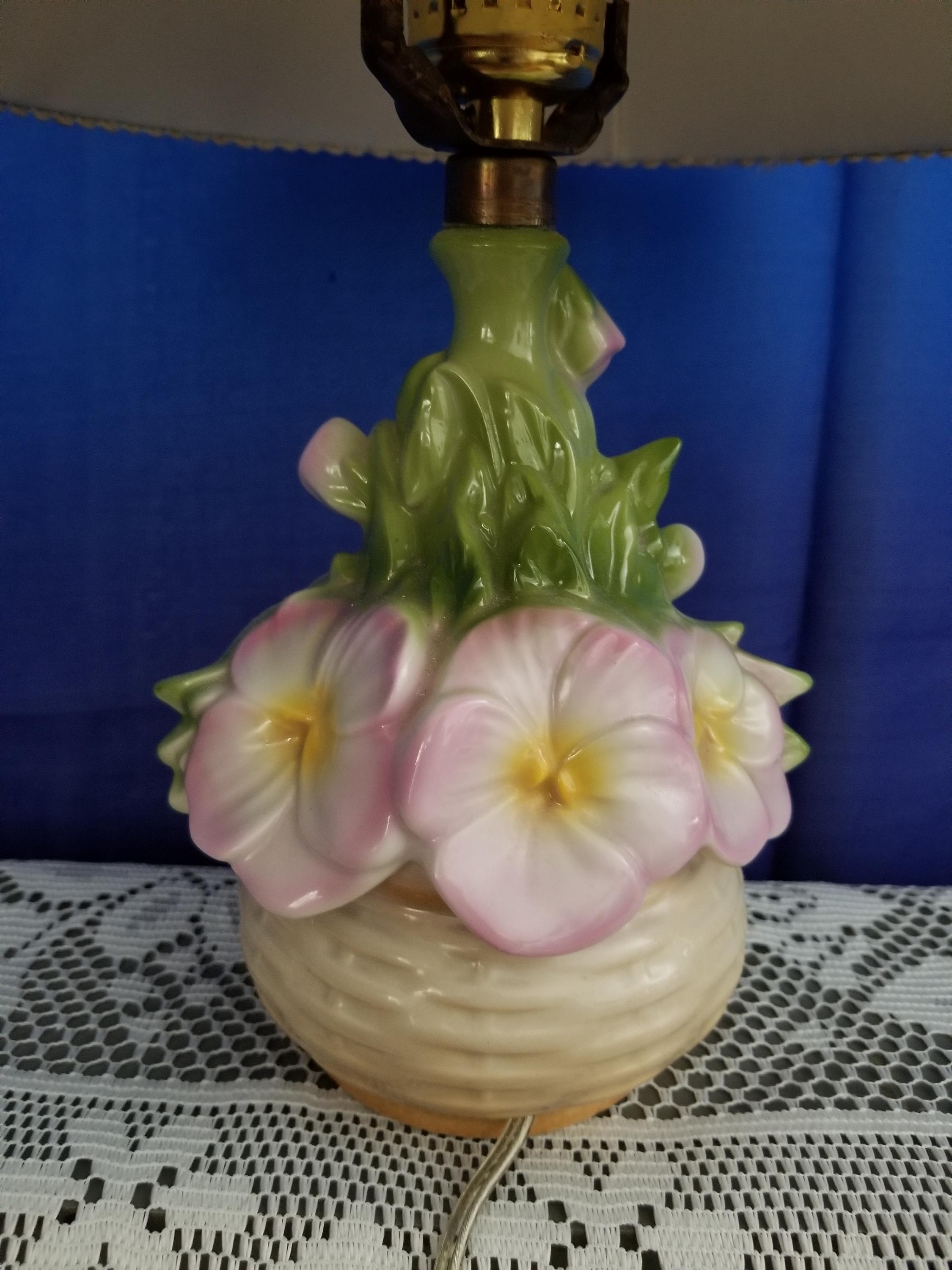 Beautiful Vintage Porcelain Floral Lamp marked Germany