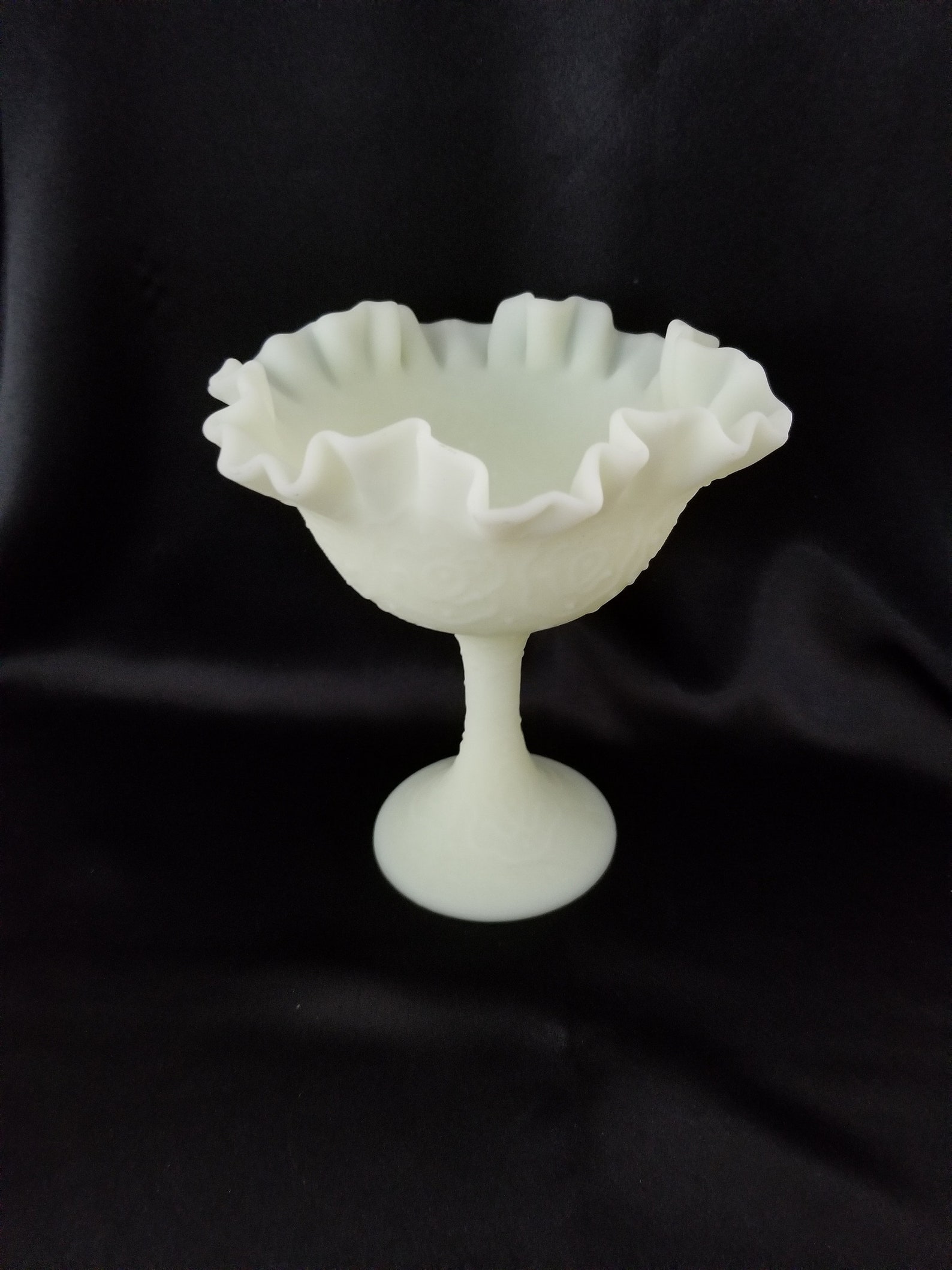 Vintage Fenton Satin Custard Glass Persian Medallion Compote Etsy