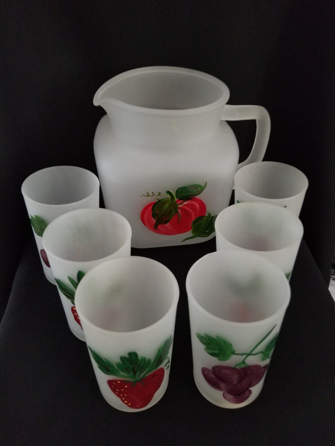 Vintage Frosted Glass Juice Pitcher & Glass Set Etsy