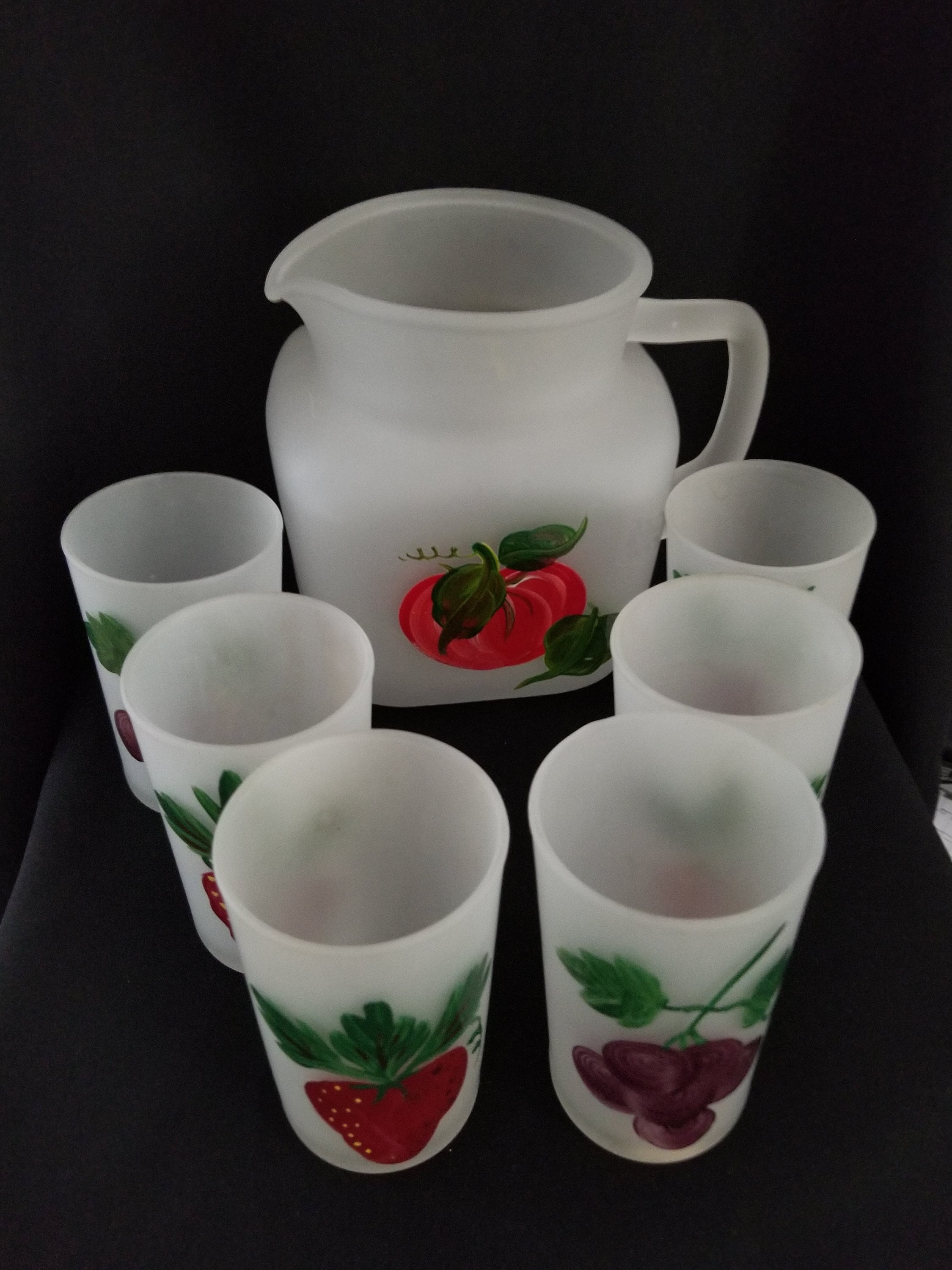 Vintage Frosted Glass Juice Pitcher & Glass Set Etsy