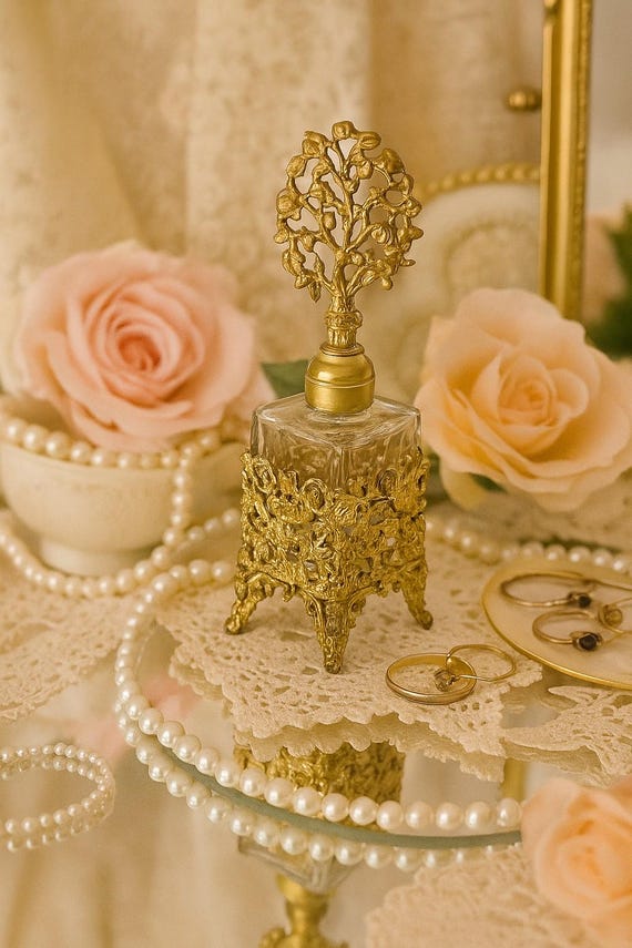 Vintage Ornate Perfume Bottle – Made in West Germany – Filigree Vanity Decor
