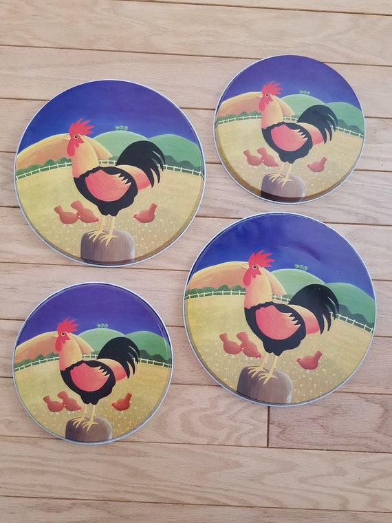 Vintage Rooster & Chicken Stove Burner Cover Set Etsy