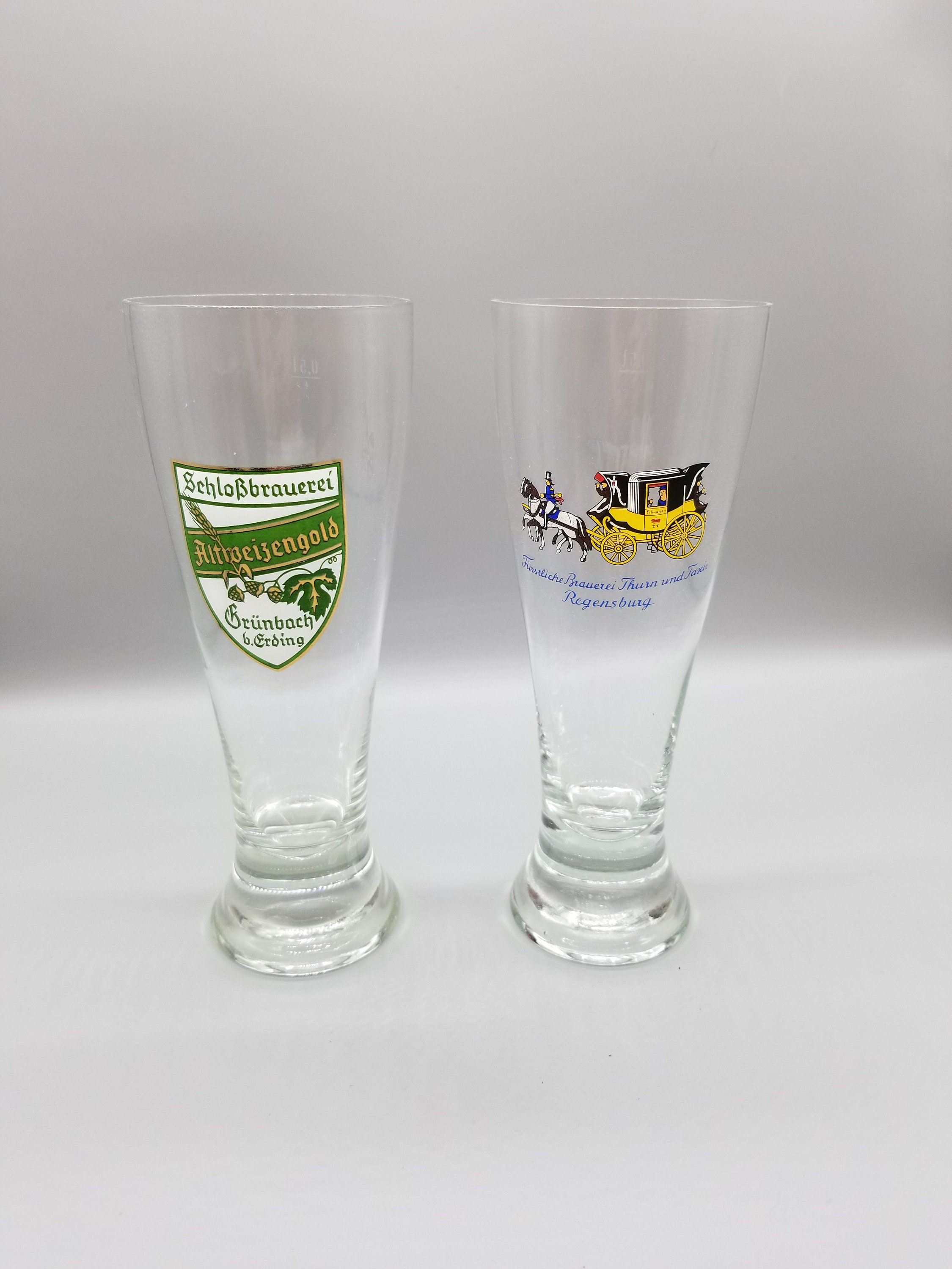 Pair of Bavarian Beer Experience Logo Small Glass Pilsner Swirl Glasses 5  oz