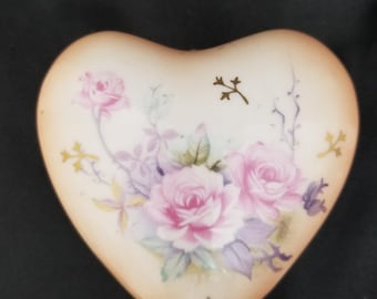 Vintage Lefton Porcelain Rose Heart Trinket Box