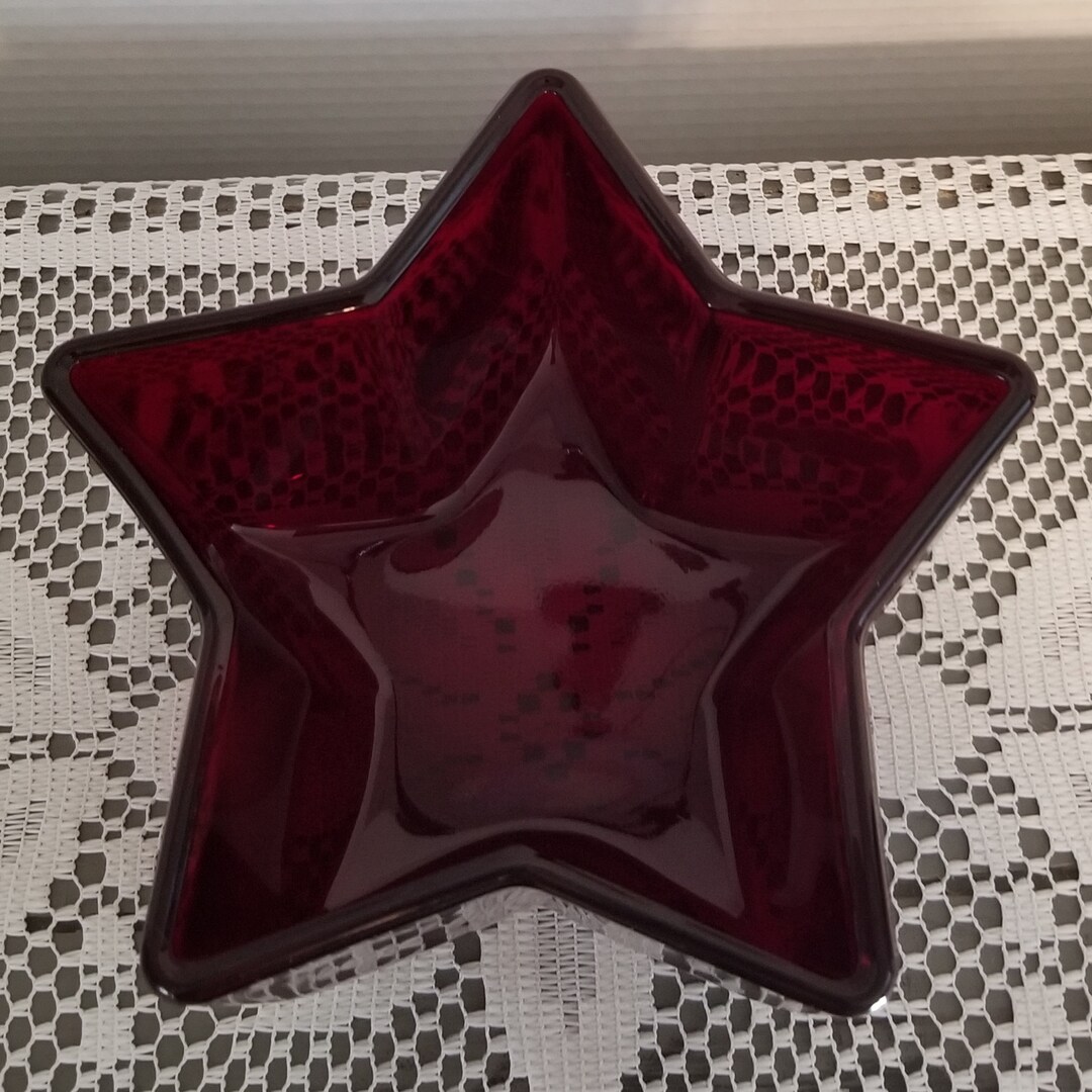 Ruby Red Glass Star Candy Dish Etsy