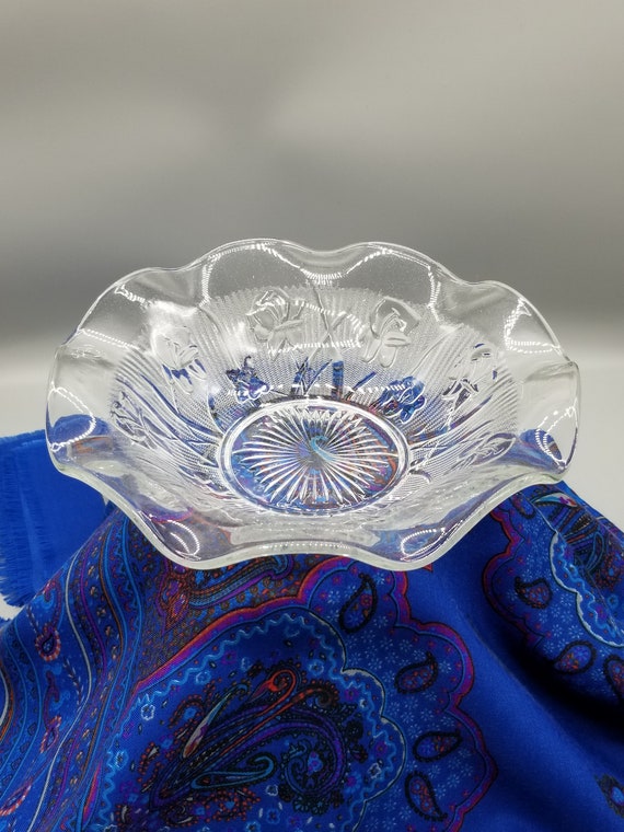 Vintage Glass Crystal Iris & Herringbone Salad Bowl Etsy