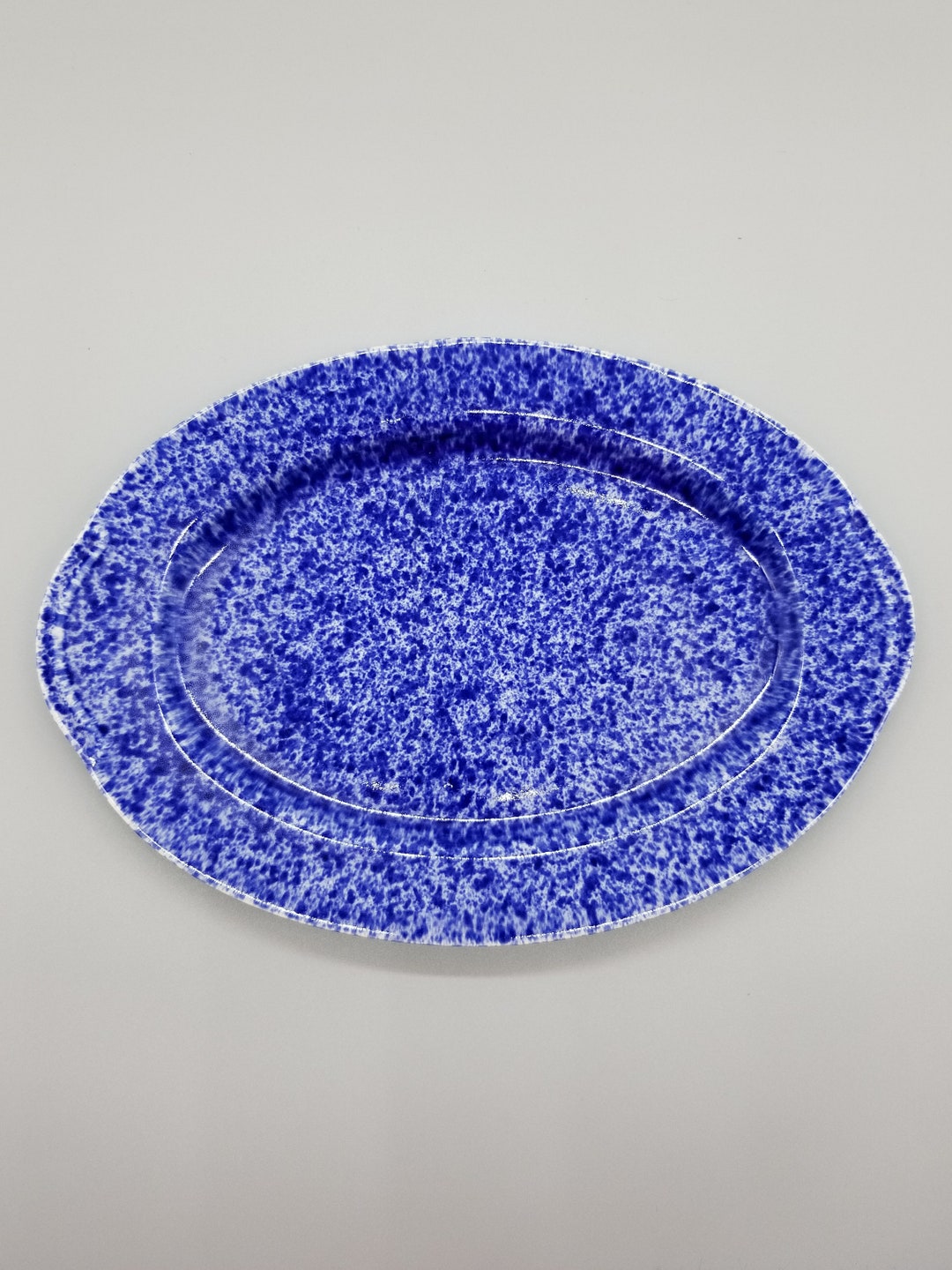 Vintage Cobalt Blue Spongeware Ceramic Platter Etsy