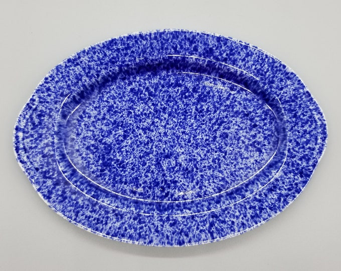 Vintage Cobalt Blue Spongeware Ceramic Platter Etsy