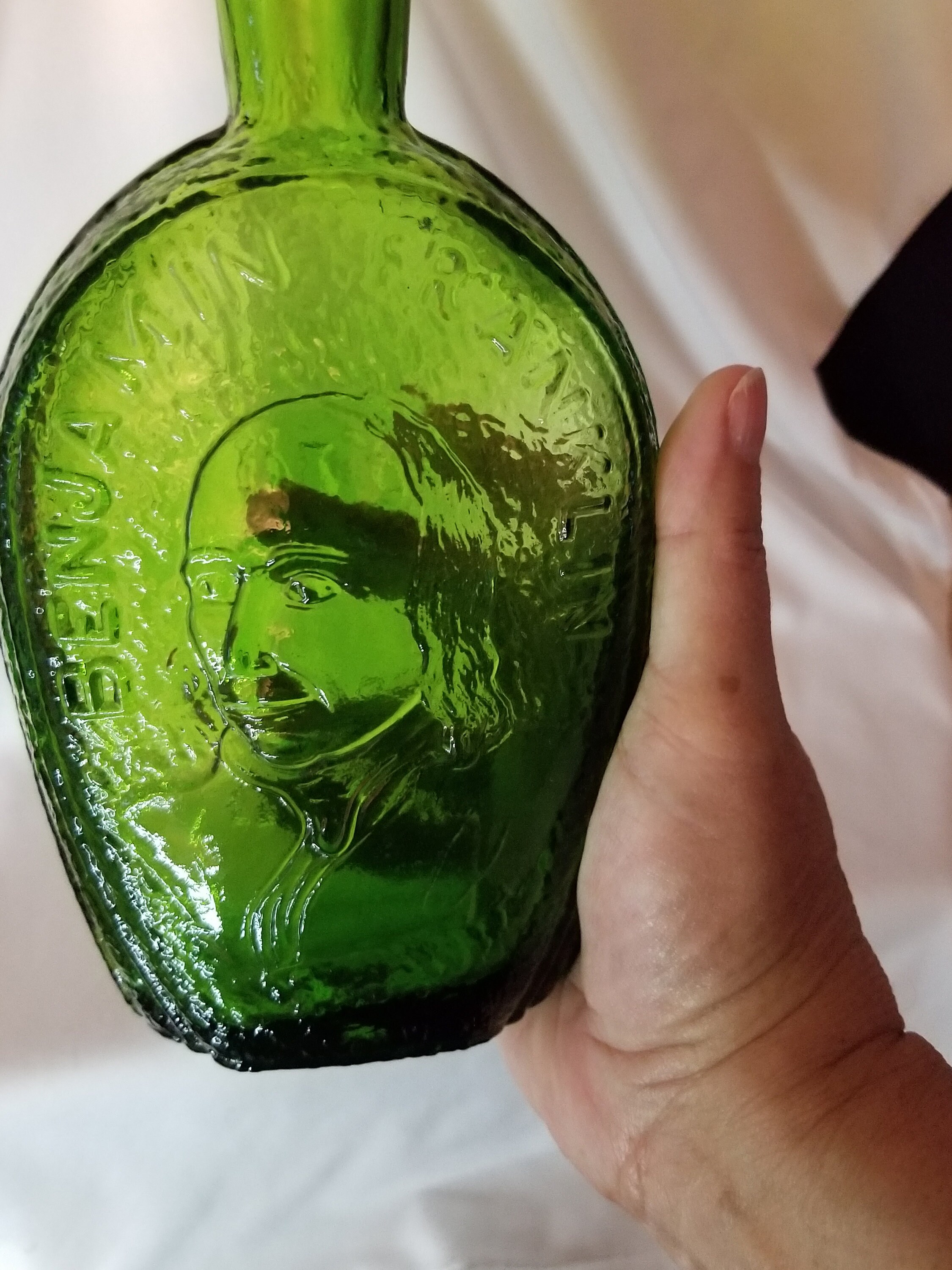 Vintage Green Wheaton Glass Benjamin Franklin Glass House Bottle