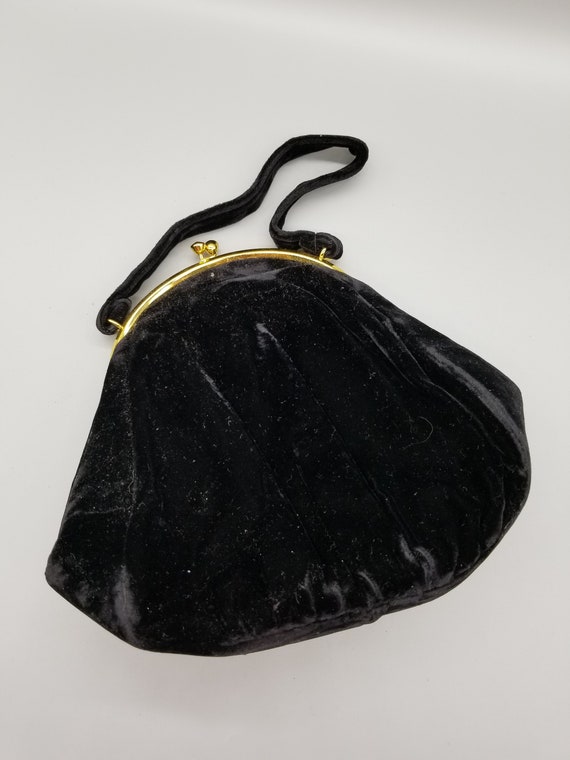 Vintage Velvet Handbag Purse decorated with Beads… - image 5