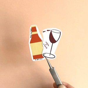 Autocollant vin et bière | Débouchez et détendez-vous | Tiens ma bière | Autocollants mignons de boisson | Motivation Détente | Verre à vin | Bouteille de bière