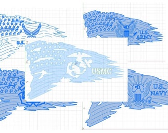 USMC US Navy Army Coast Guard Air Force BUNDLE Tattered Flag .dxf files 5 instant digital download cnc plasma