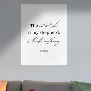 Puede incluir: Una impresi&oacute;n de arte de pared imprimible blanca con texto negro que dice "El Se&ntilde;or es mi pastor, nada me faltar&aacute;. Salmo 23."