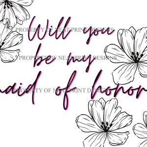 Black script Floral Bridesmaid/MOH Proposal Cards | PRINTABLE Digital download