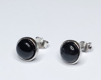 Onyx Stud Earrings Cabochon 925 Sterling Silver