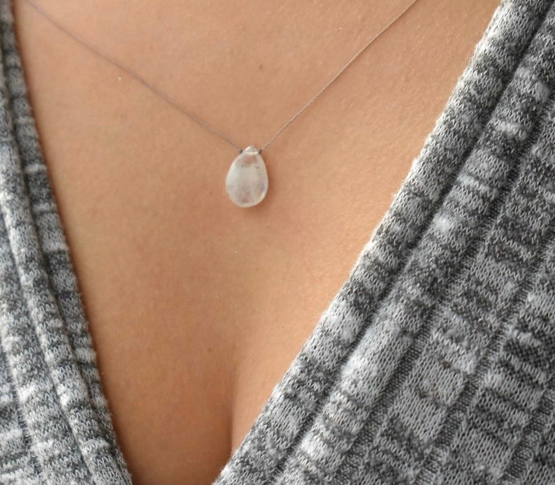 Rainbow Moonstone Necklace \u2022 Gemstone Jewelry \u2022 Floating Necklace \u2022 Natural Stone \u2022
