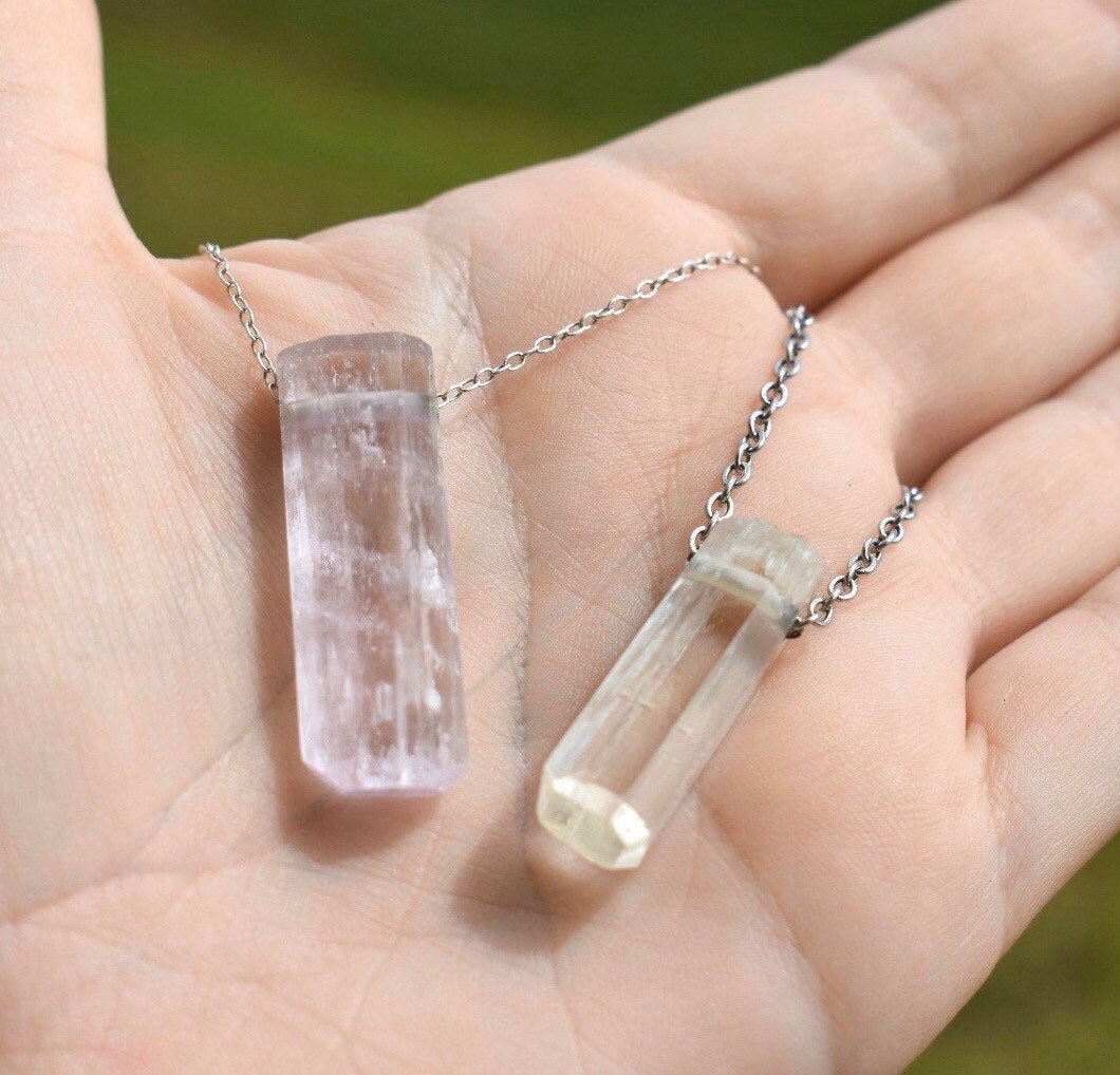 Natural Kunzite Crystal • Sterling Silver Chain