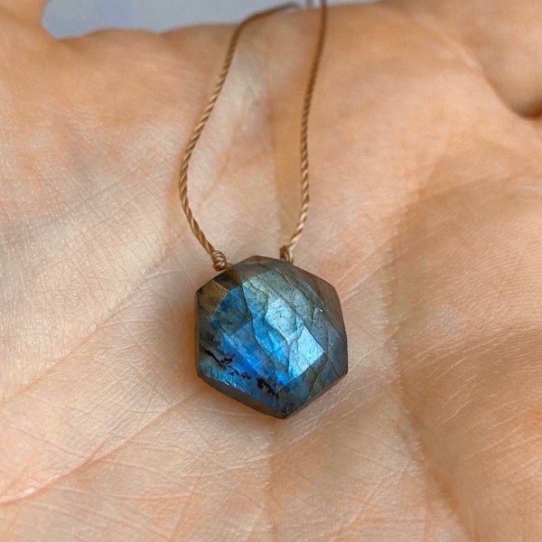 Labradorite Hexagon Necklace • Handmade Labradorite Jewelry • Rainbow Gemstone