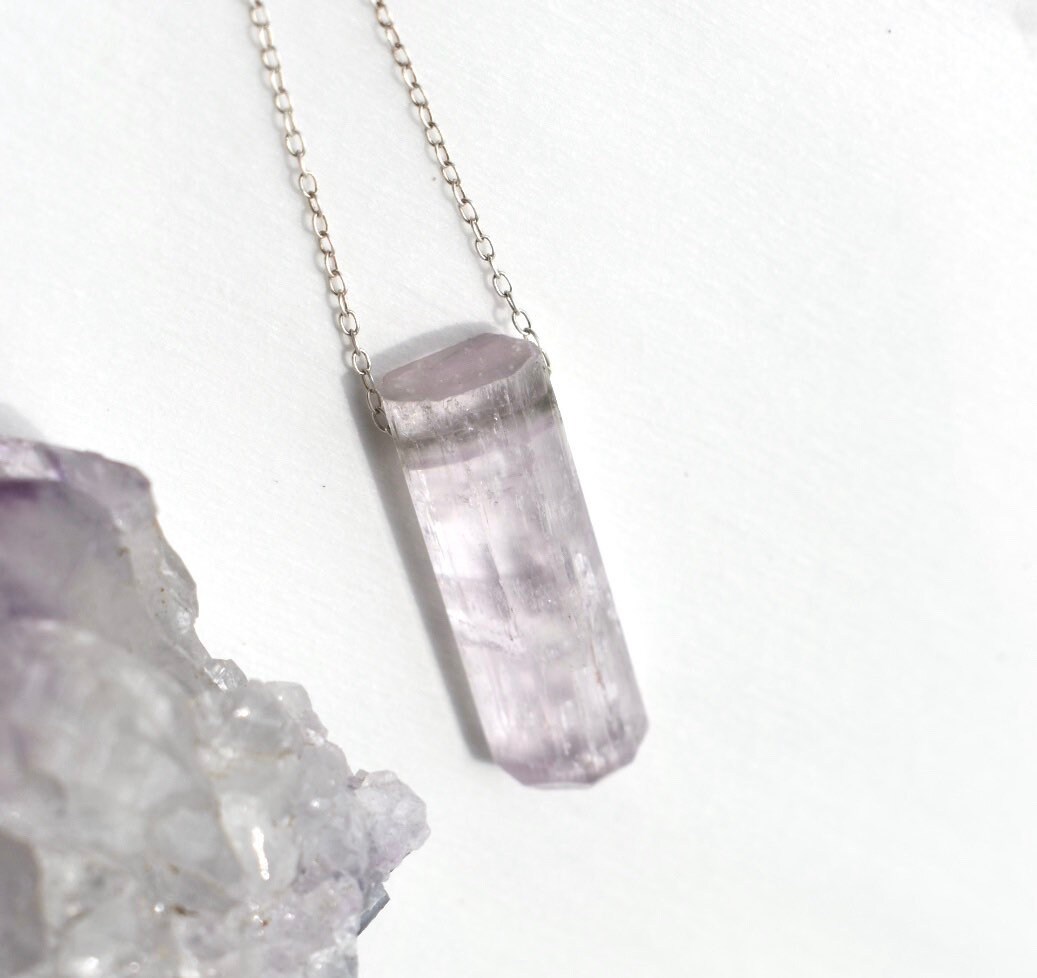 Natural Kunzite Crystal • Sterling Silver Chain