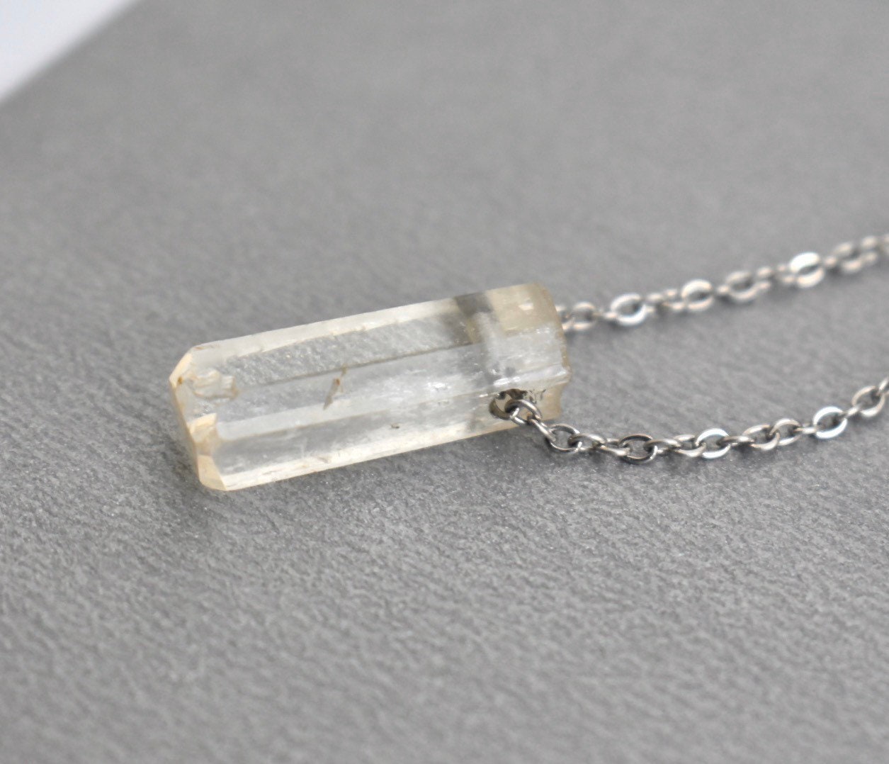 Natural Kunzite Crystal • Stainless Steel Chain