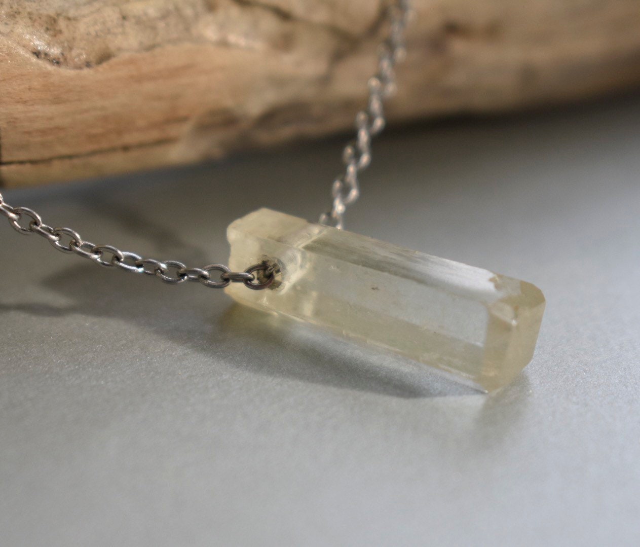Natural Kunzite Crystal • Stainless Steel Chain