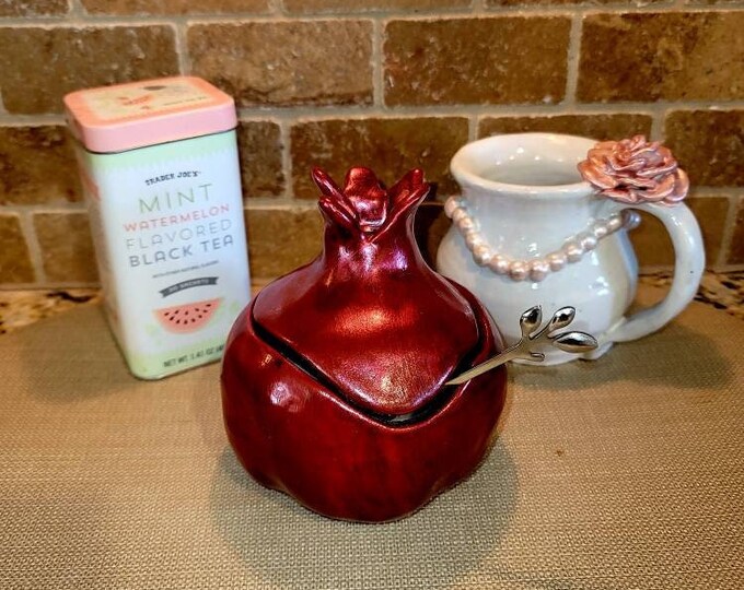 Pomegranate Sugar Bowl With Lid and Spoon House Warming Gift Etsy