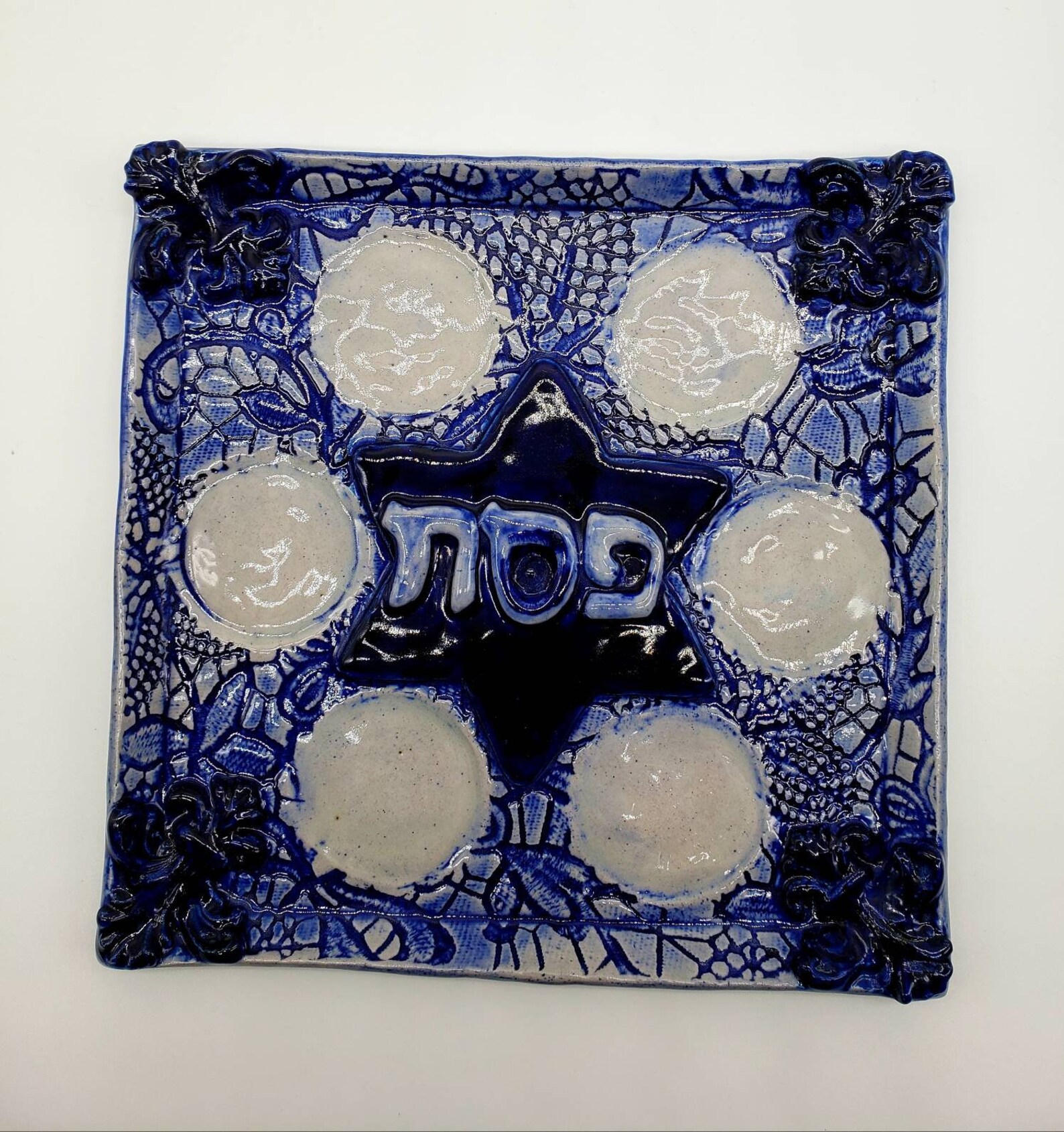 Blue Seder Plate Ceramic Passover Plate Hand Painted Seder Etsy