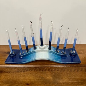 Blue Ombré Ceramic Menorah, Ribbon Menorah, Candelabra, Chanukah ...