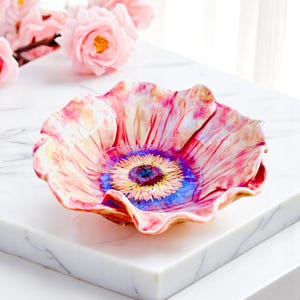 Handmade Ceramic Flower Bowl: Resin Inlay, Candy Dish