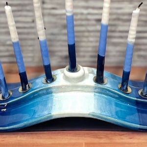 Blue Ombré Ceramic Menorah, Ribbon Menorah, Candelabra, Chanukah ...