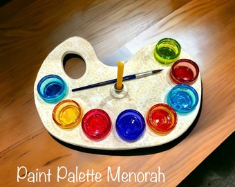 Paint Palette Ceramic Menorah, Jewish Candelabra, Ceramic Chanukah Menorah, Judaica, Jewish Gifts, Large Hanukkiah