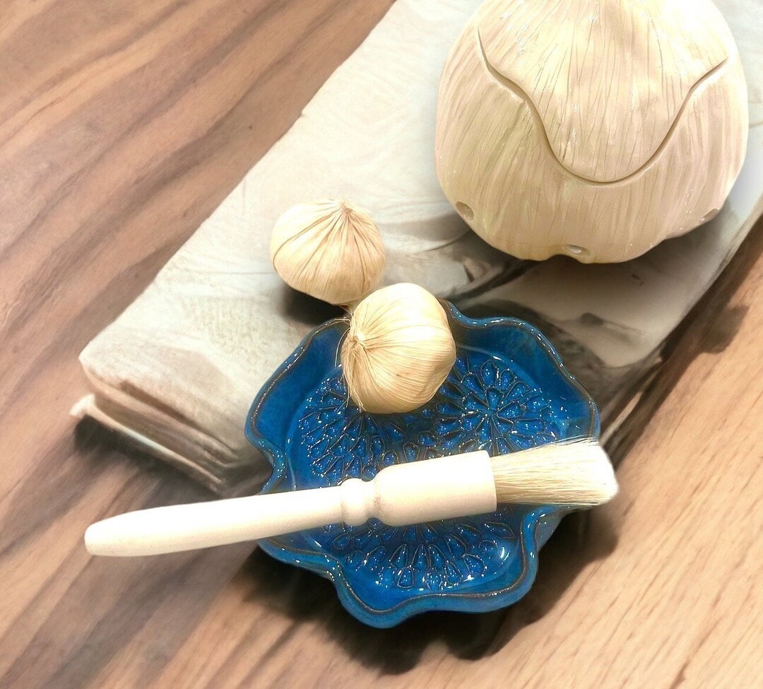 Blue Garlic Grater Plate & Brush Grater Dish Ginger Grater Etsy