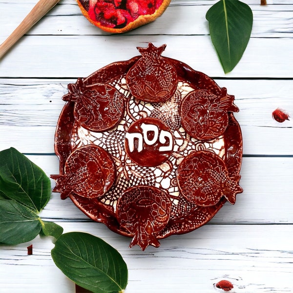 Pomegranate Seder Plate, Ceramic Passover Plate, Passover gift, Handmade Pesach Plate, Wedding Gift, Nature Pesach