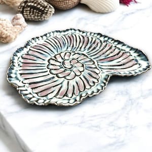 Handmade Nautilus Shell Ceramic Tray: Coastal Beach House Decor