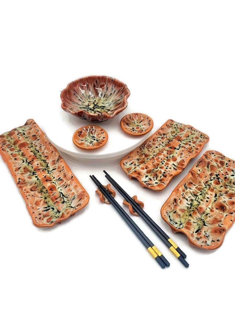 Large Handmade Decorative Ceramic Tray Sushi Serving Tray Etsy