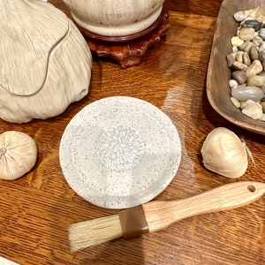 Handmade White Stoneware Garlic Grater Plate & Brush Set