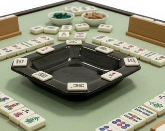 Metallic Black Mahjong Bowl: Handmade Ceramic Snack Tray, Mahjong Gift