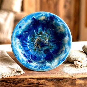 Extra Large Ocean Blue Ceramic Serving Bowl, Handmade Coastal Pottery Salad Bowl