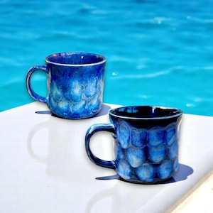 Large Ceramic Coffee Mug: Ocean Blue Pottery Soup Mug