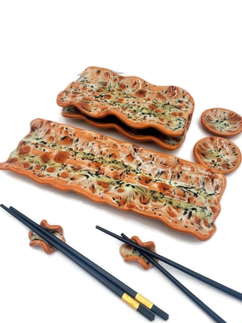 Large Handmade Decorative Ceramic Tray Sushi Serving Tray Etsy