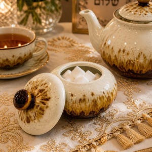 Ceramic Sugar Bowl, Housewarming Gift, Copper and Cream Pottery Sugar Jar