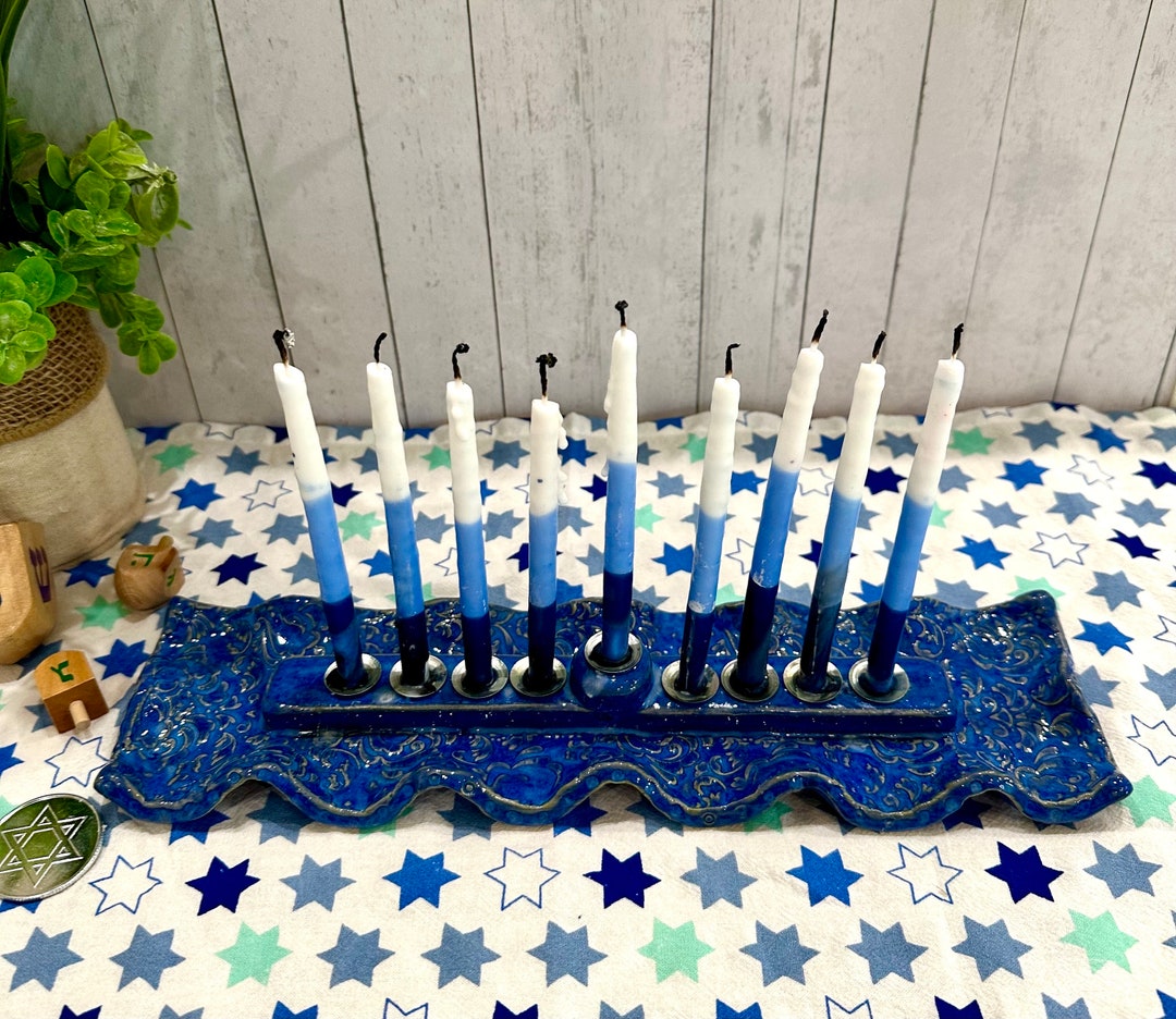 Handmade Ceramic Blue Menorah: Ribbon Hanukkah Candelabra Menorah - Etsy