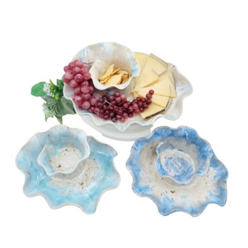 Swirl Chip and Dip Set White and Blue Gallery Serving Bowl Etsy