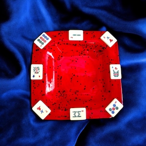 Mahjong Bowl, Red Mahjong Pottery, Mahjong Gift, Mahjong Plate, Mahjong Hostess Gift, Mahj Tray Medium & Large Sizes